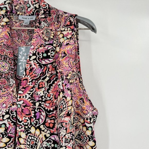 Floral&Ivy Women's Sleeveless Blouse sz S NWT V-Neck Chiffon Career Top BELK - Picture 2 of 7
